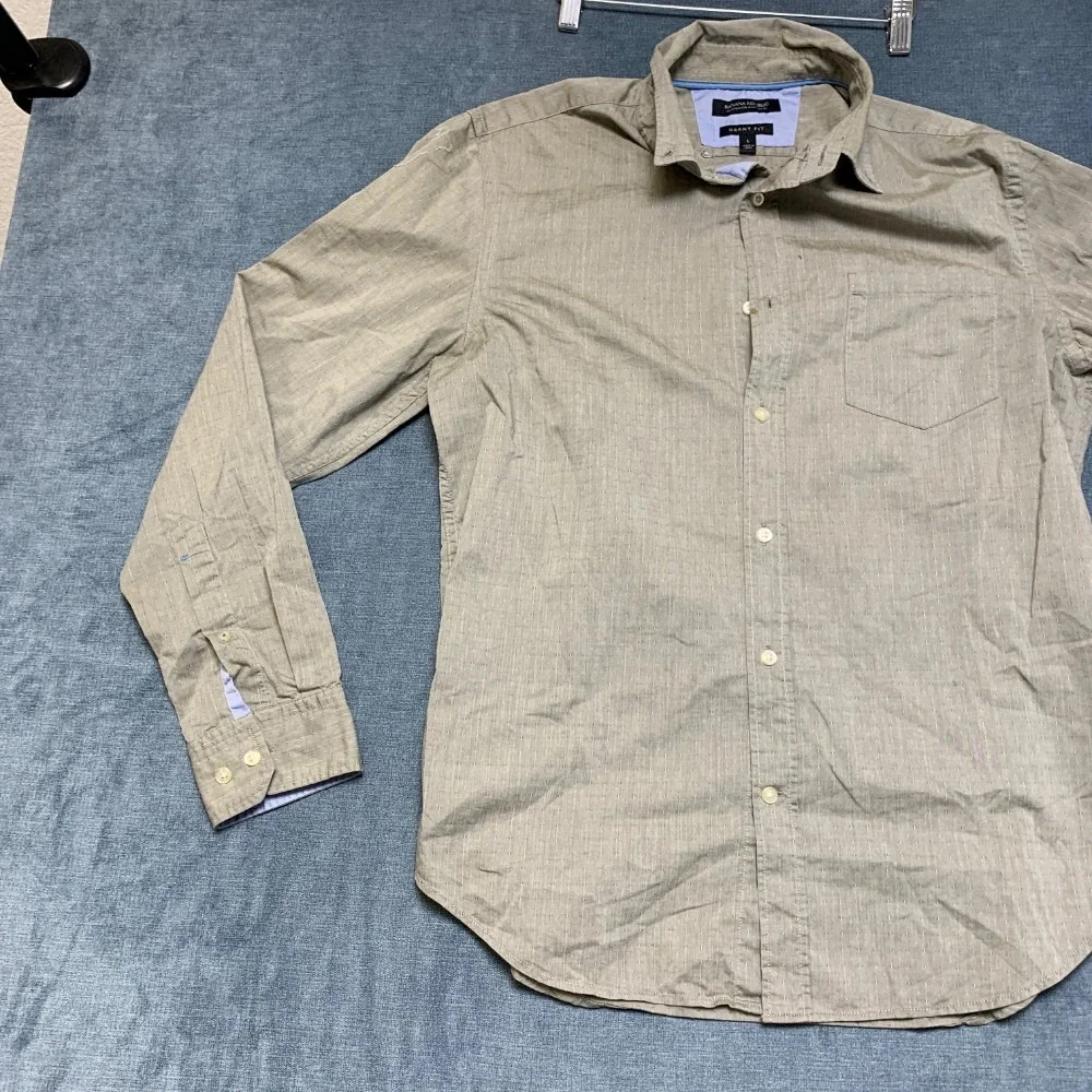 Banana Republic Flannel Shirt Mens Large Green Custom Wash Button-Down Grant Fit